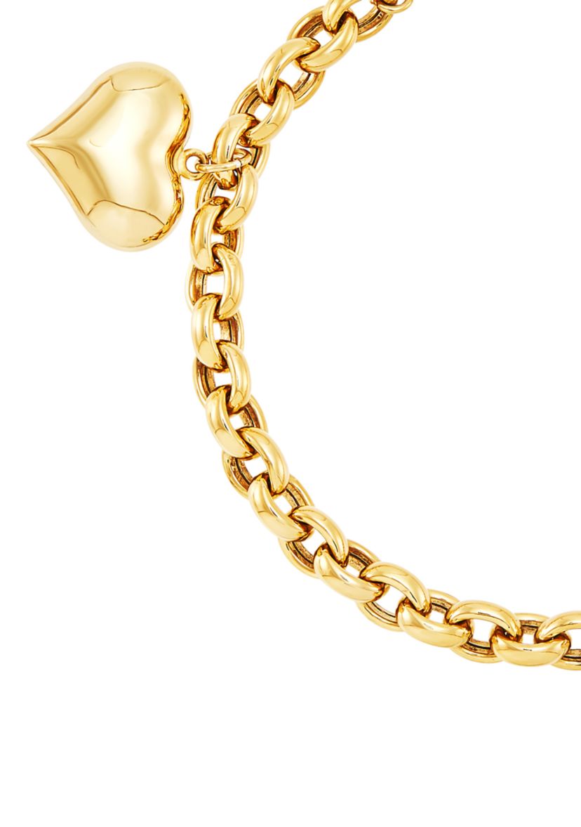 Puff Heart Dangle Bracelet in Gold Over Silver