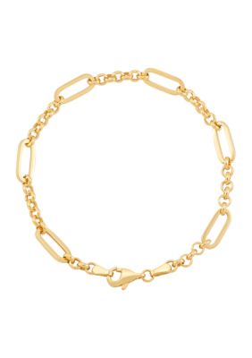 Belk & Co Rolo and Paperclip Chain Bracelet in Sterling Silver and 10K Yellow Gold
