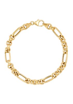 Belk & Co Sterling Silver/10K Yellow Gold Bonded Rolo and Paperclip Link Bracelet, Silver, 7.75