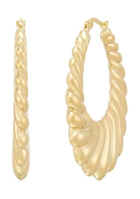Belk & Co Sterling Silver/10K Yellow Gold Bonded Ribbed Hoop Earrings, Silver