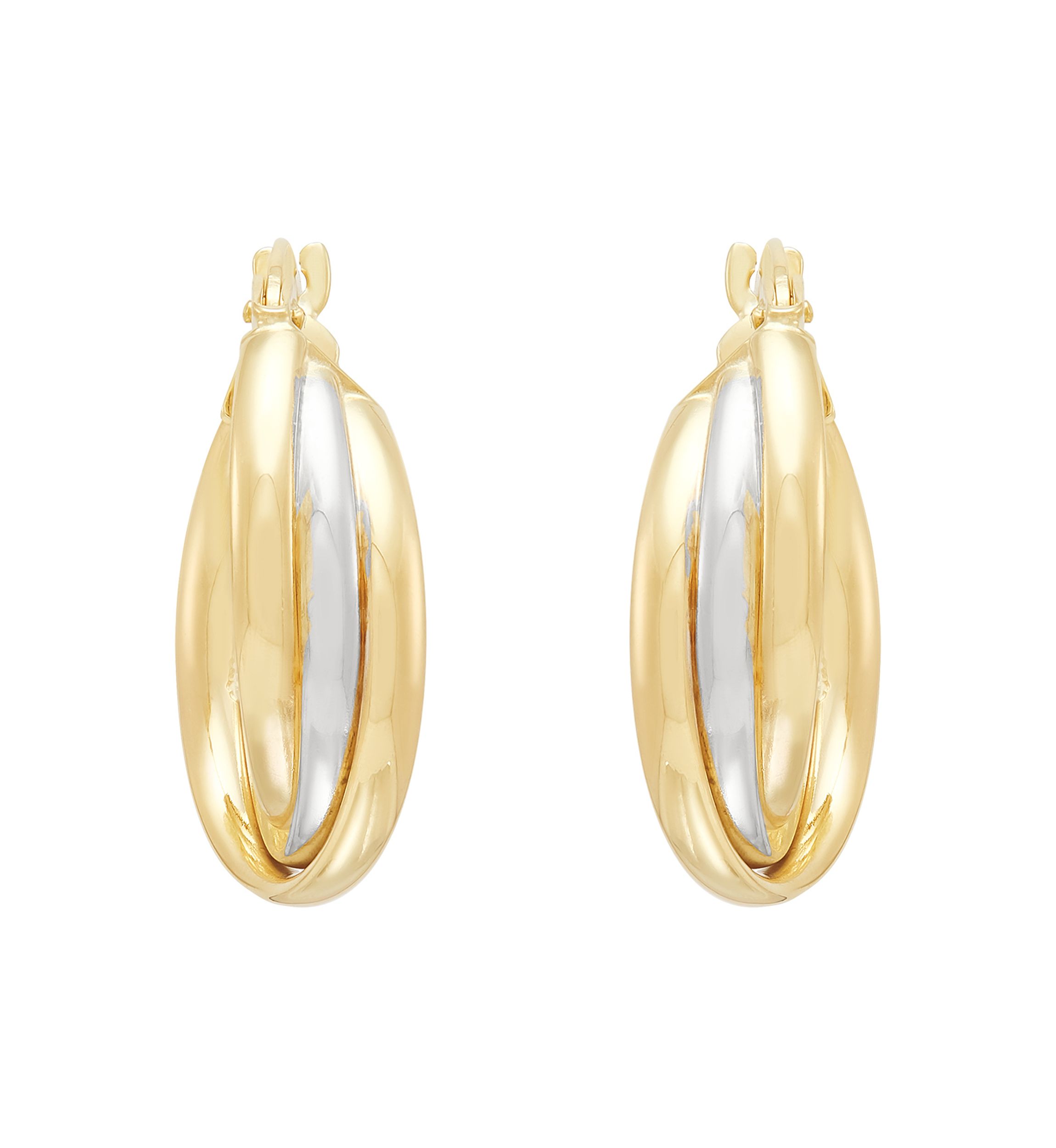 Triple Crossover  Hoop Earrings in Gold Over Silver