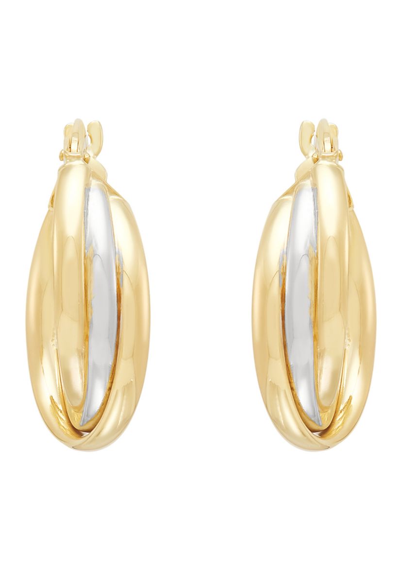 Triple Crossover  Hoop Earrings in Gold Over Silver