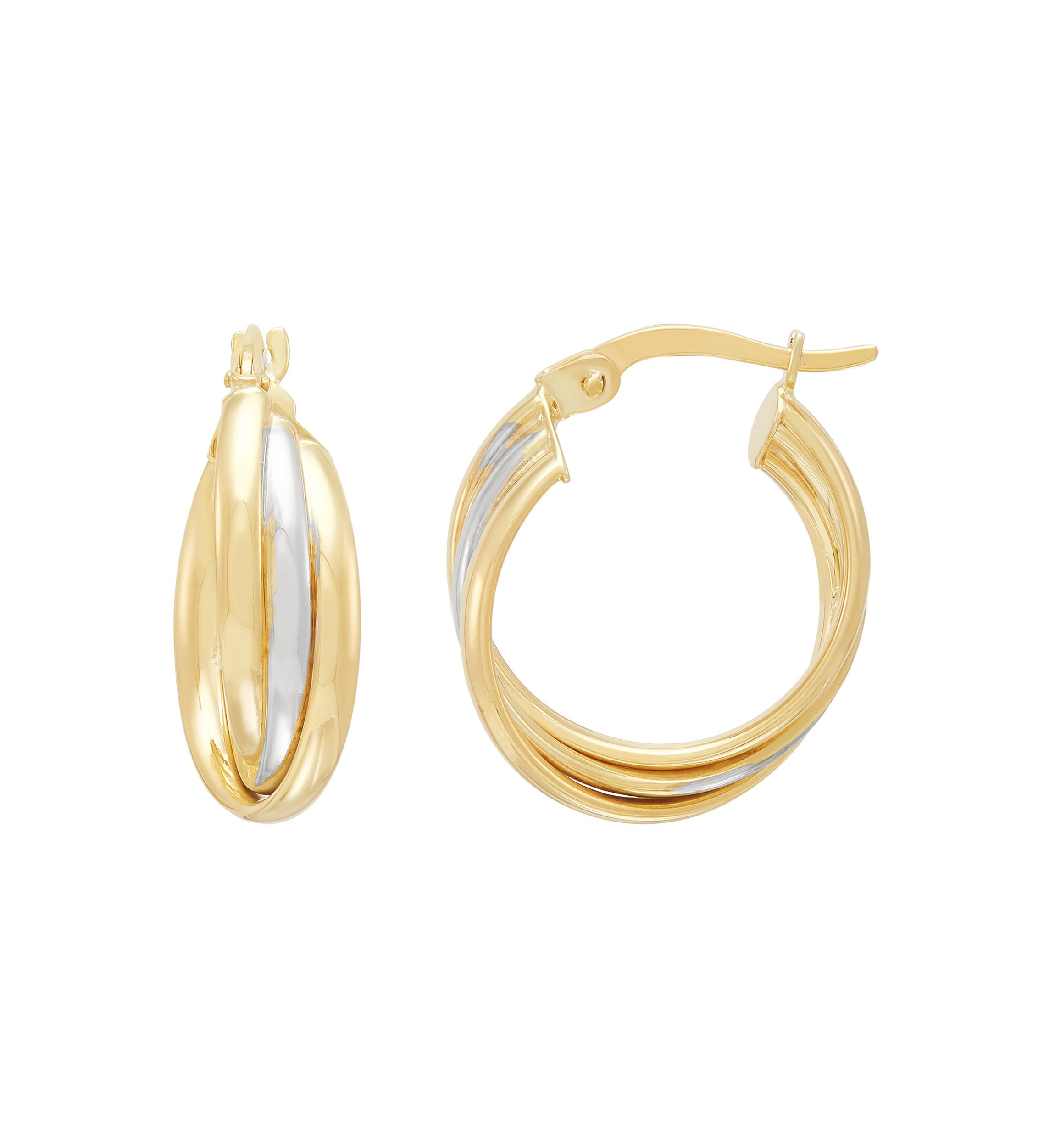Triple Crossover  Hoop Earrings in Gold Over Silver