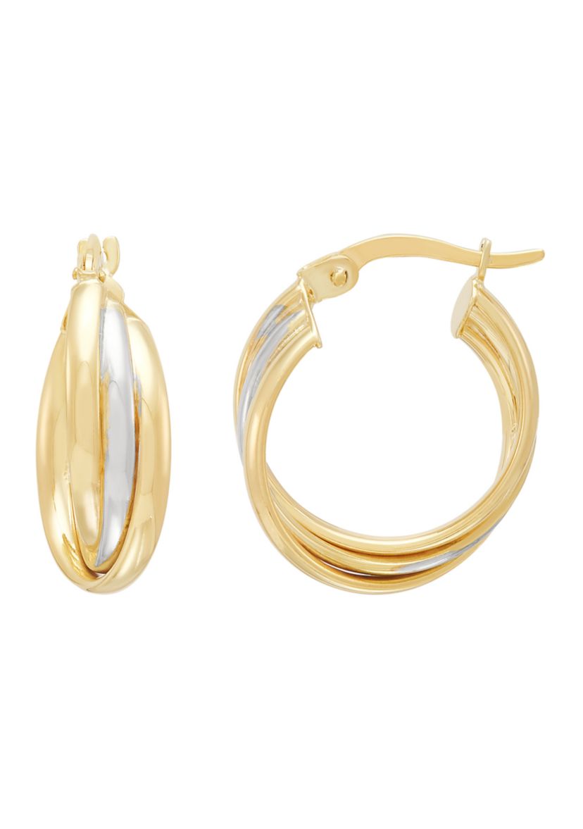 Triple Crossover  Hoop Earrings in Gold Over Silver