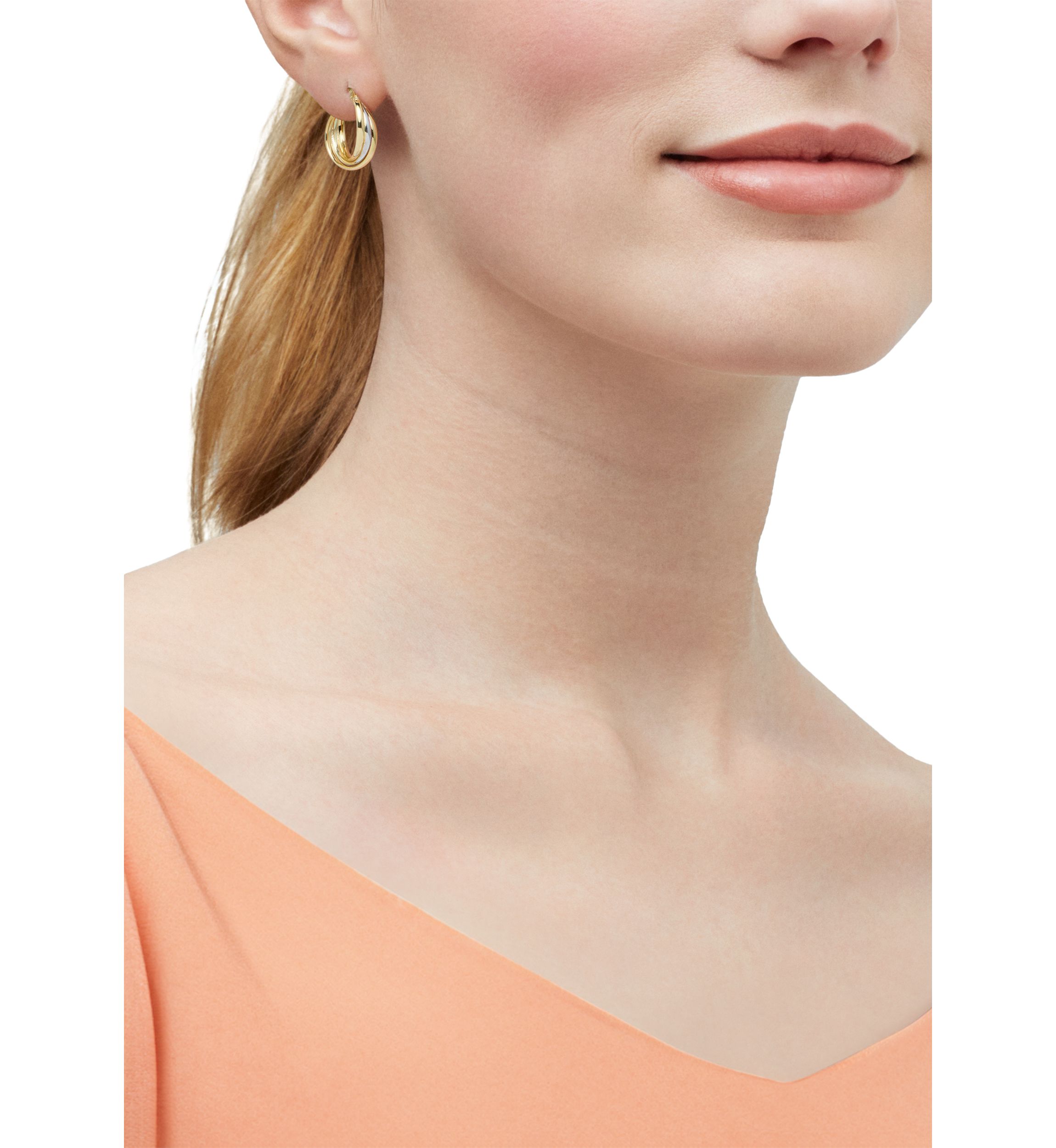 Triple Crossover  Hoop Earrings in Gold Over Silver