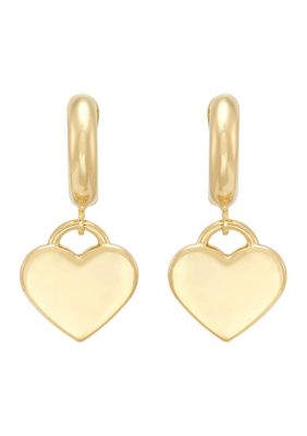 Belk & Co Sterling Silver/10K Yellow Gold Bonded Huggie Heart Dangle Earrings, Silver