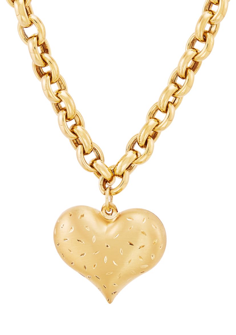 Puff Heart Necklace in Gold Over Silver
