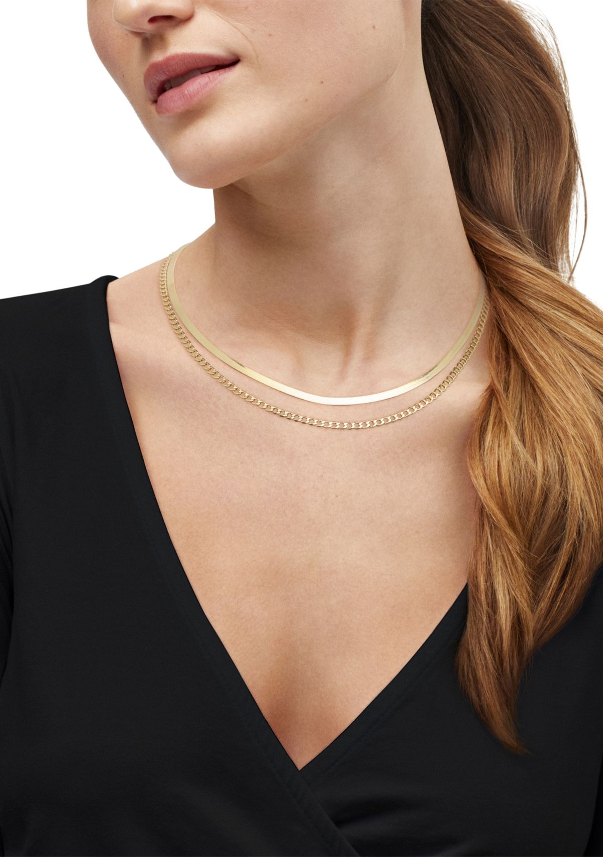 Double Layers Necklace in Gold Over Silver