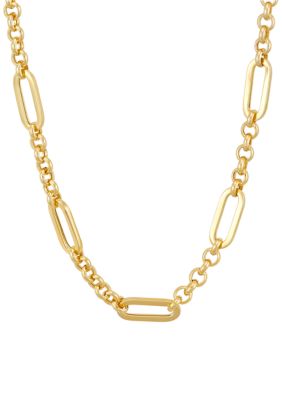 Belk & Co Rolo and Paperclip Necklace in Sterling Silver and 10K Yellow Gold