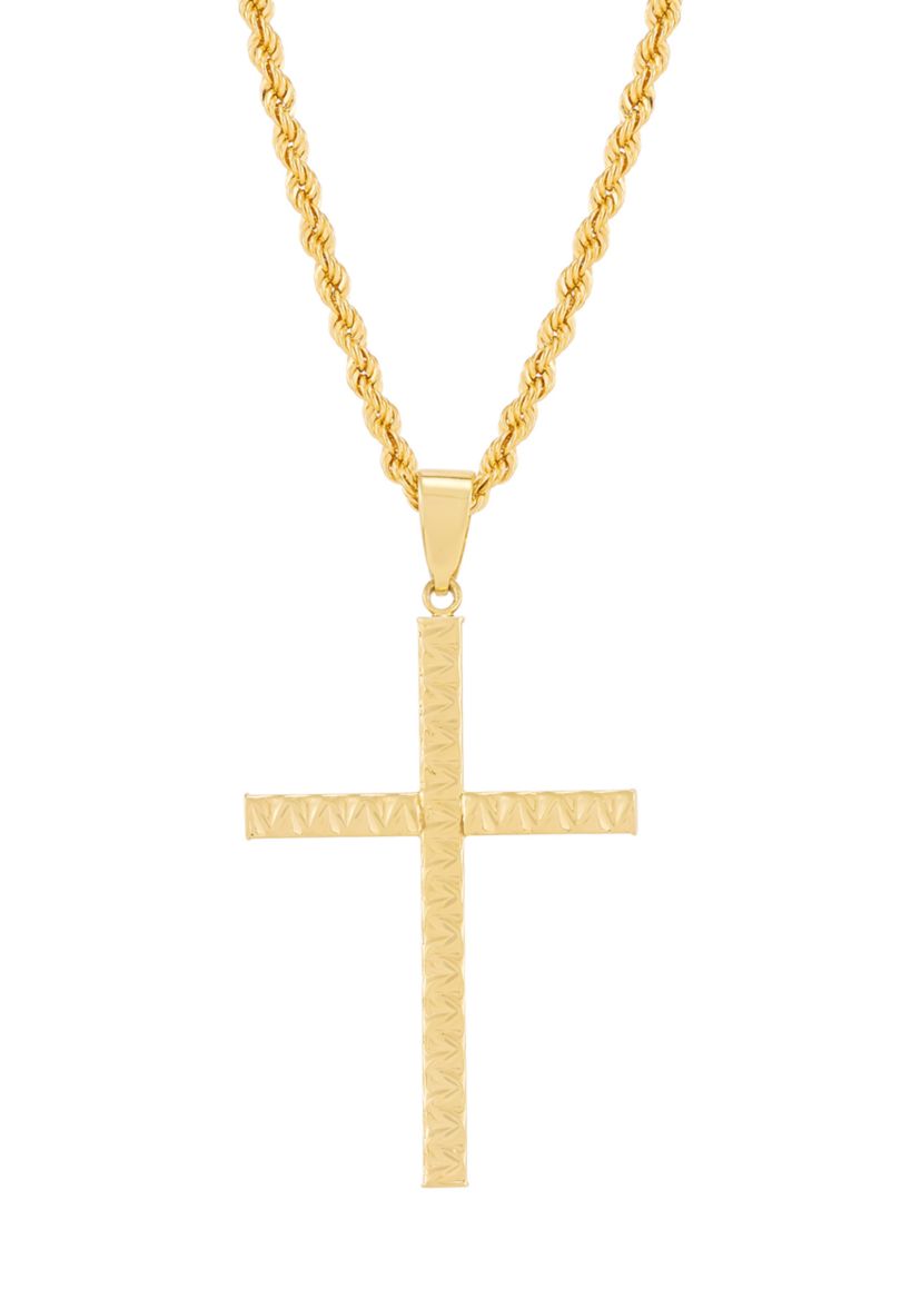 Cross Pendant with 20" Rope Chain in Gold Over Silver
