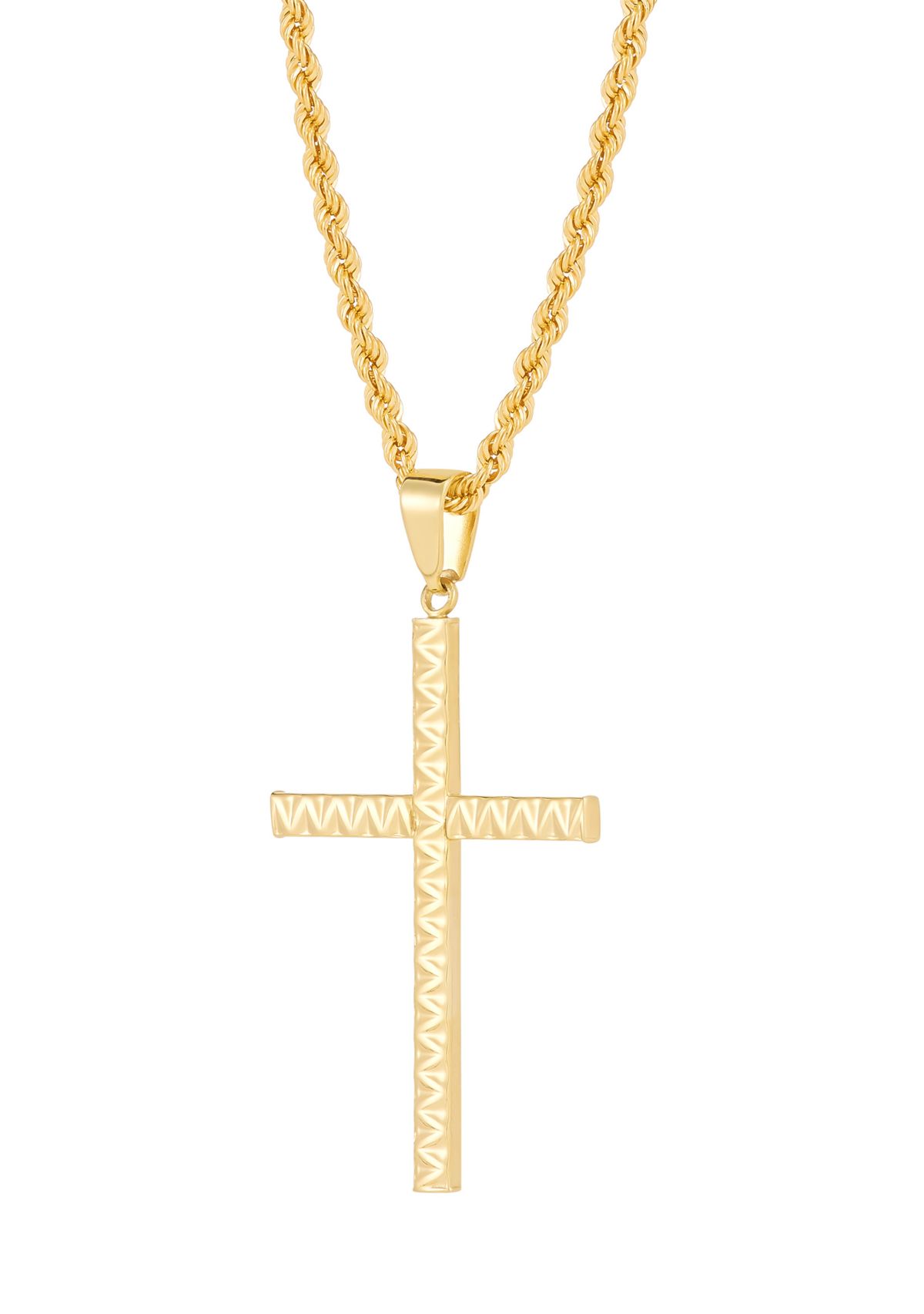 Cross Pendant with 20" Rope Chain in Gold Over Silver