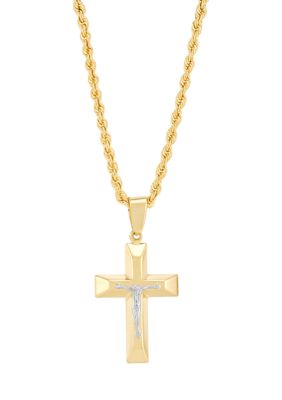 Belk & Co Sterling Silver/10K Yellow Gold Bonded Cross and Crucifix Pendant with 20" Rope Chain, 20 in