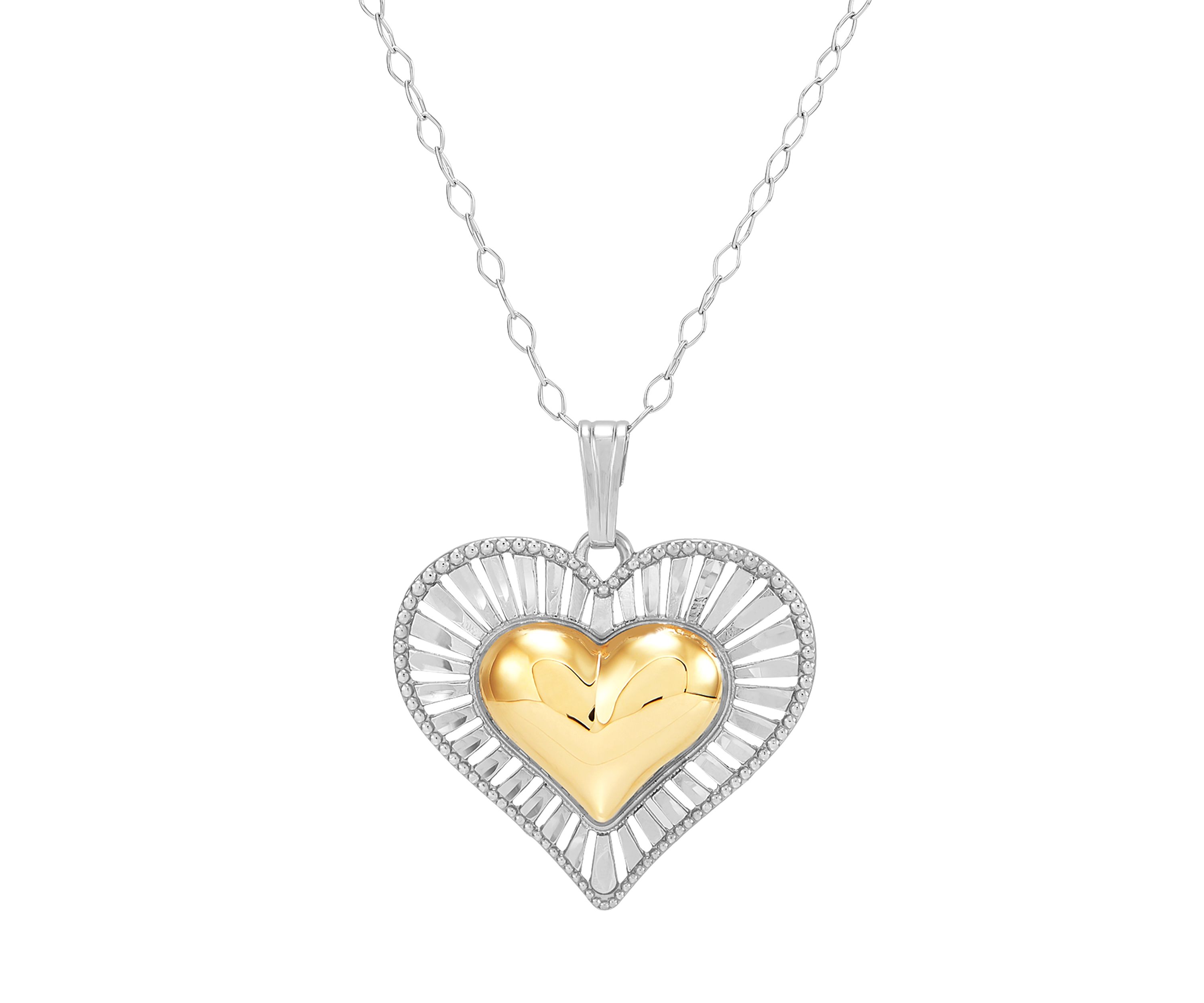 Double Heart Pendant with 18" Cable Chain Necklace in Sterling Silver and 10K Yellow Gold