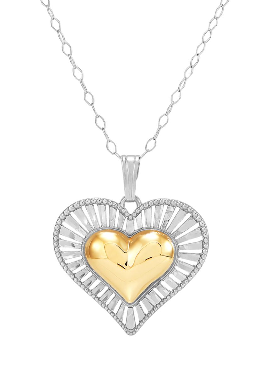 Double Heart Pendant with 18" Cable Chain Necklace in Sterling Silver and 10K Yellow Gold