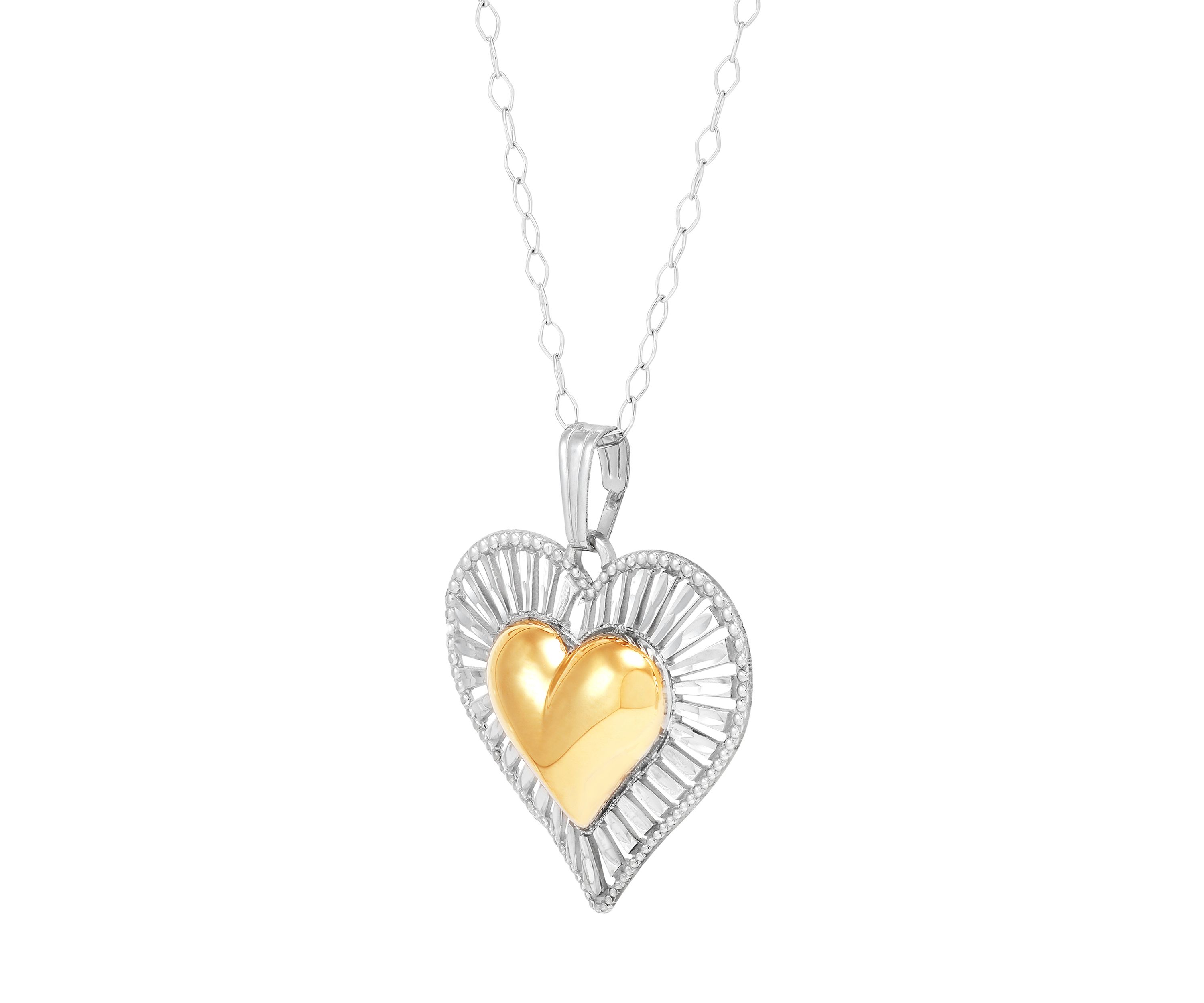 Double Heart Pendant with 18" Cable Chain Necklace in Sterling Silver and 10K Yellow Gold