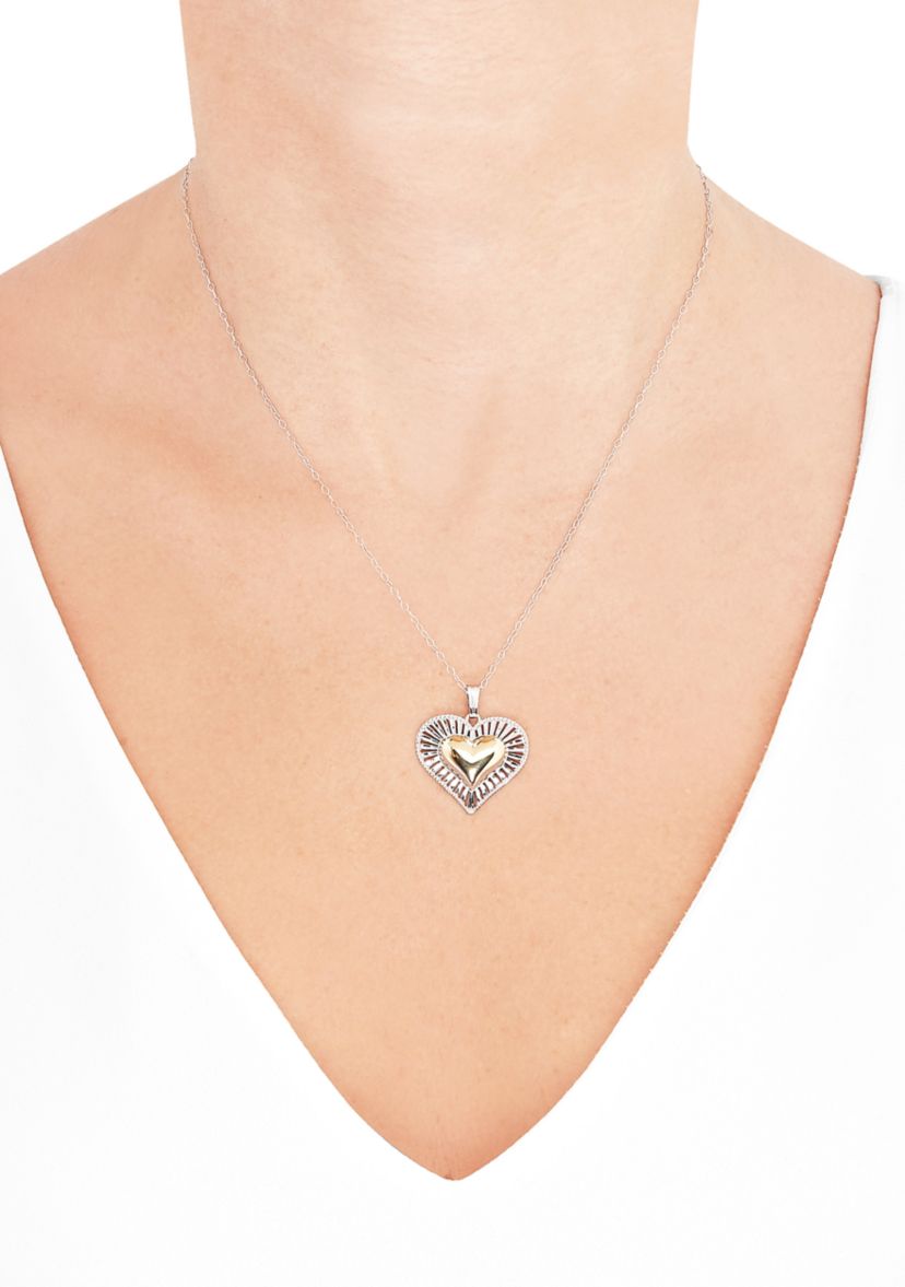 Double Heart Pendant with 18" Cable Chain Necklace in Sterling Silver and 10K Yellow Gold