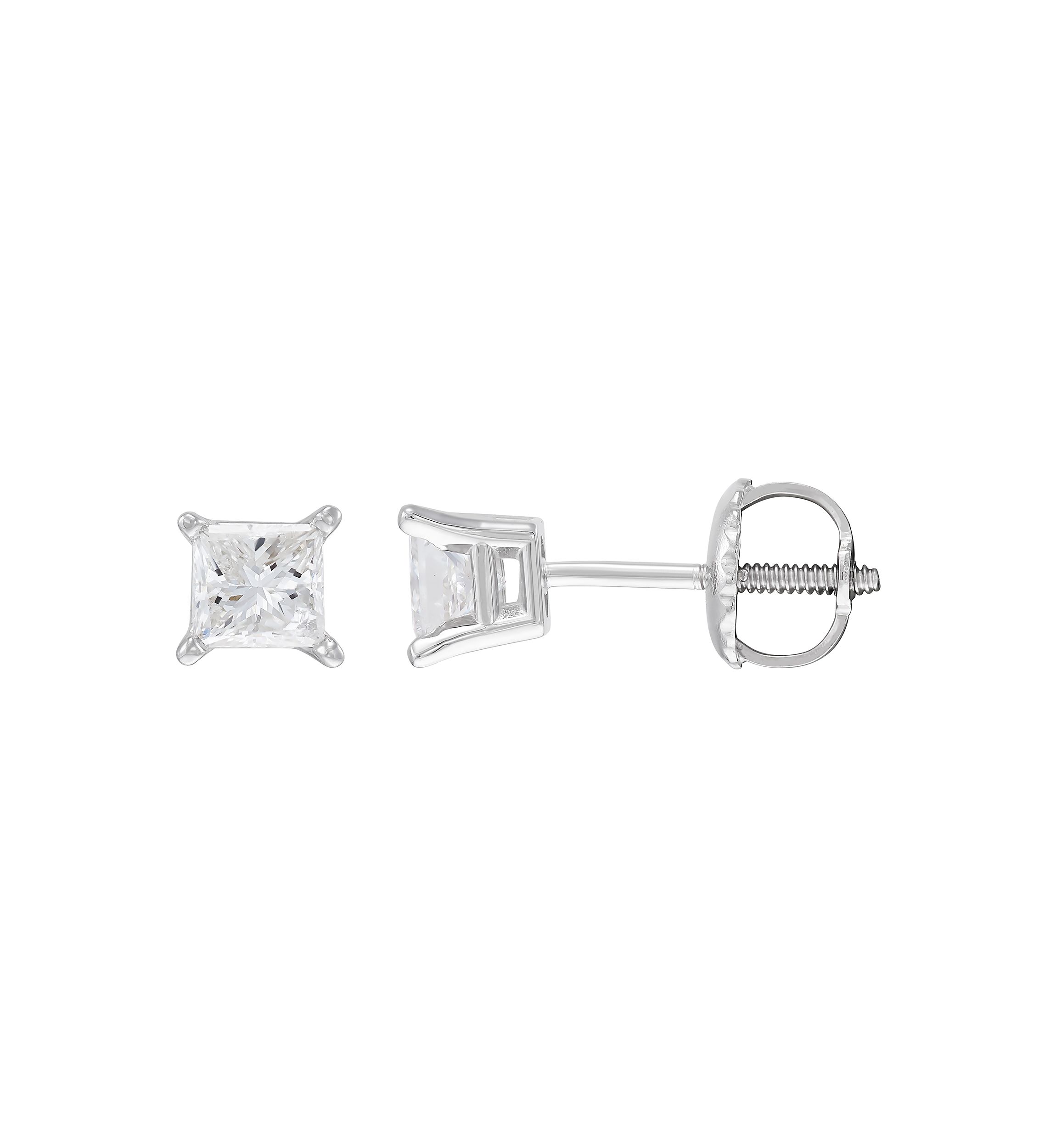 1/2 ct. t.w. Princess Cut Diamond Stud Earrings in 14K White Gold 