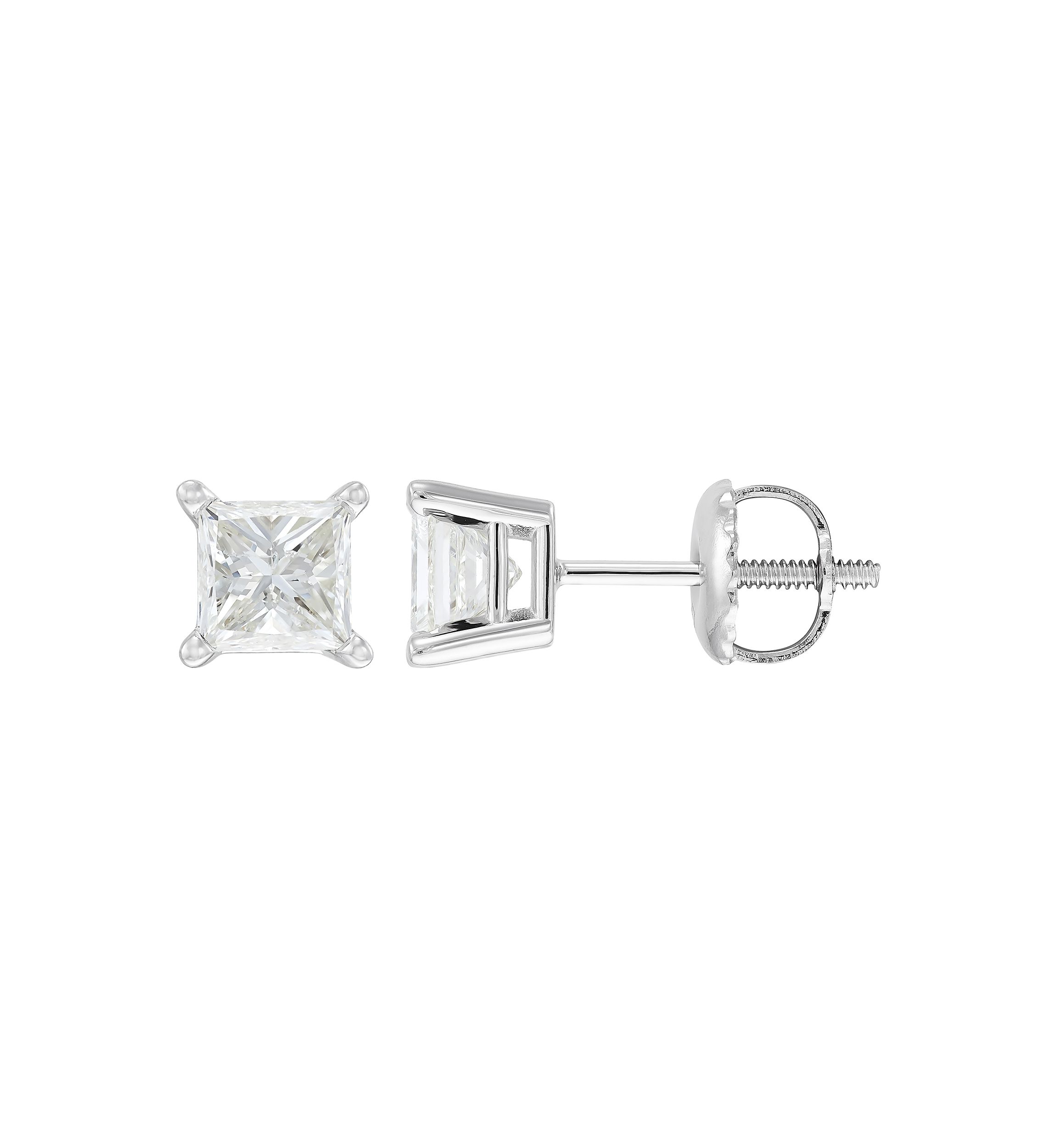 1 ct. t.w. Princess Cut Stud Earrings in 14K White Gold