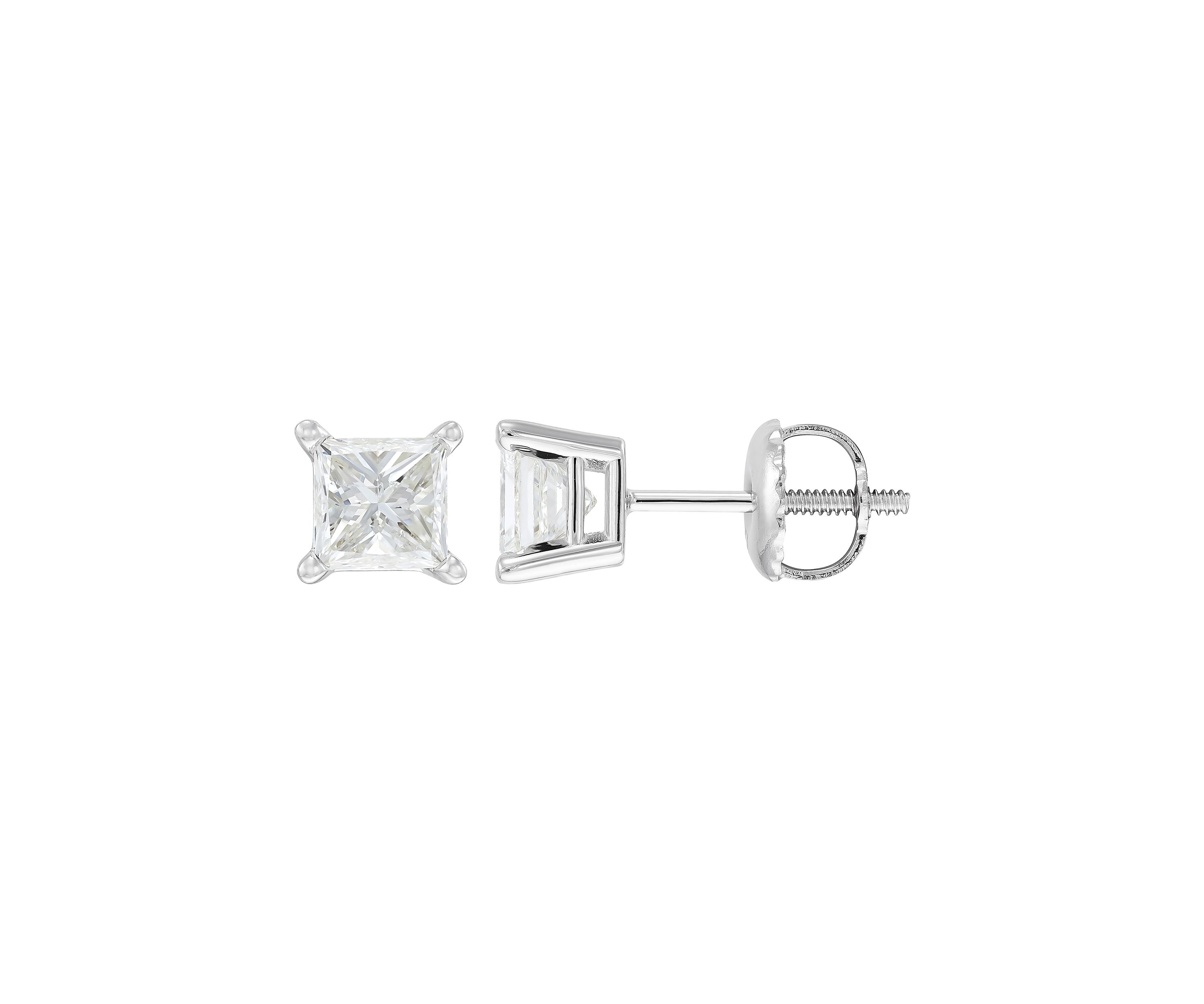 1 ct. t.w. Princess Cut Stud Earrings in 14K White Gold