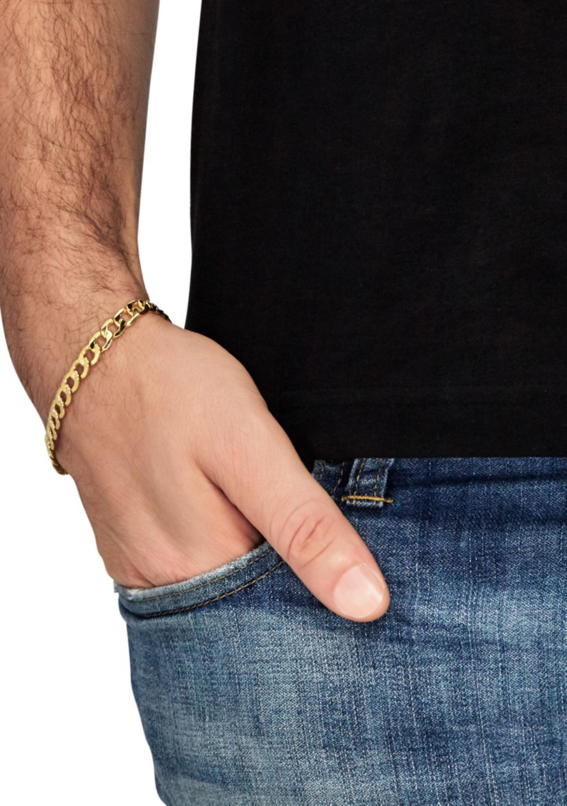 Mens Curb Bracelet in 10k Yellow Gold