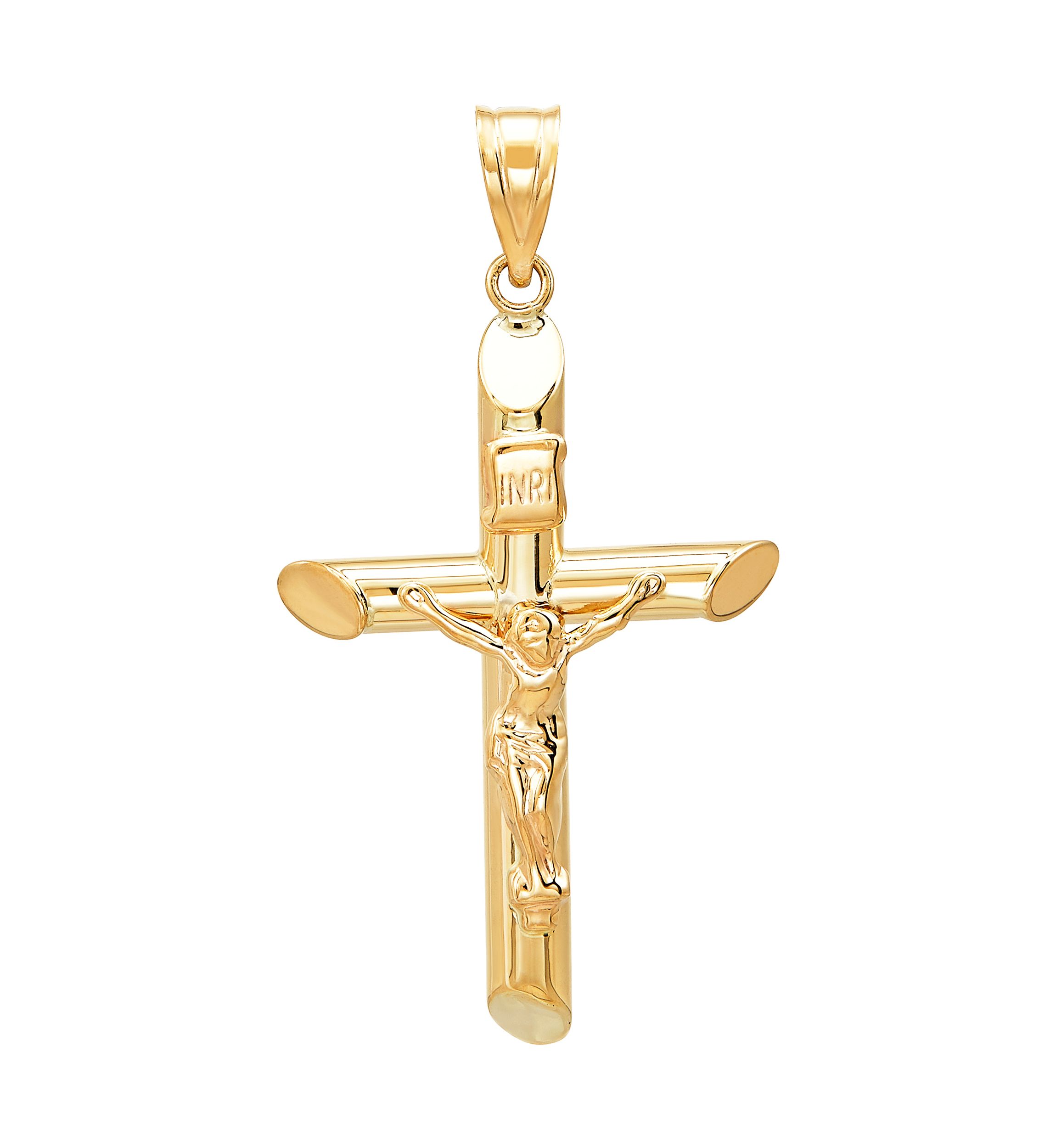 Tube Crucifix and Cross Pendant in 14K Yellow Gold