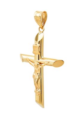 Tube Crucifix and Cross Pendant in 14K Yellow Gold