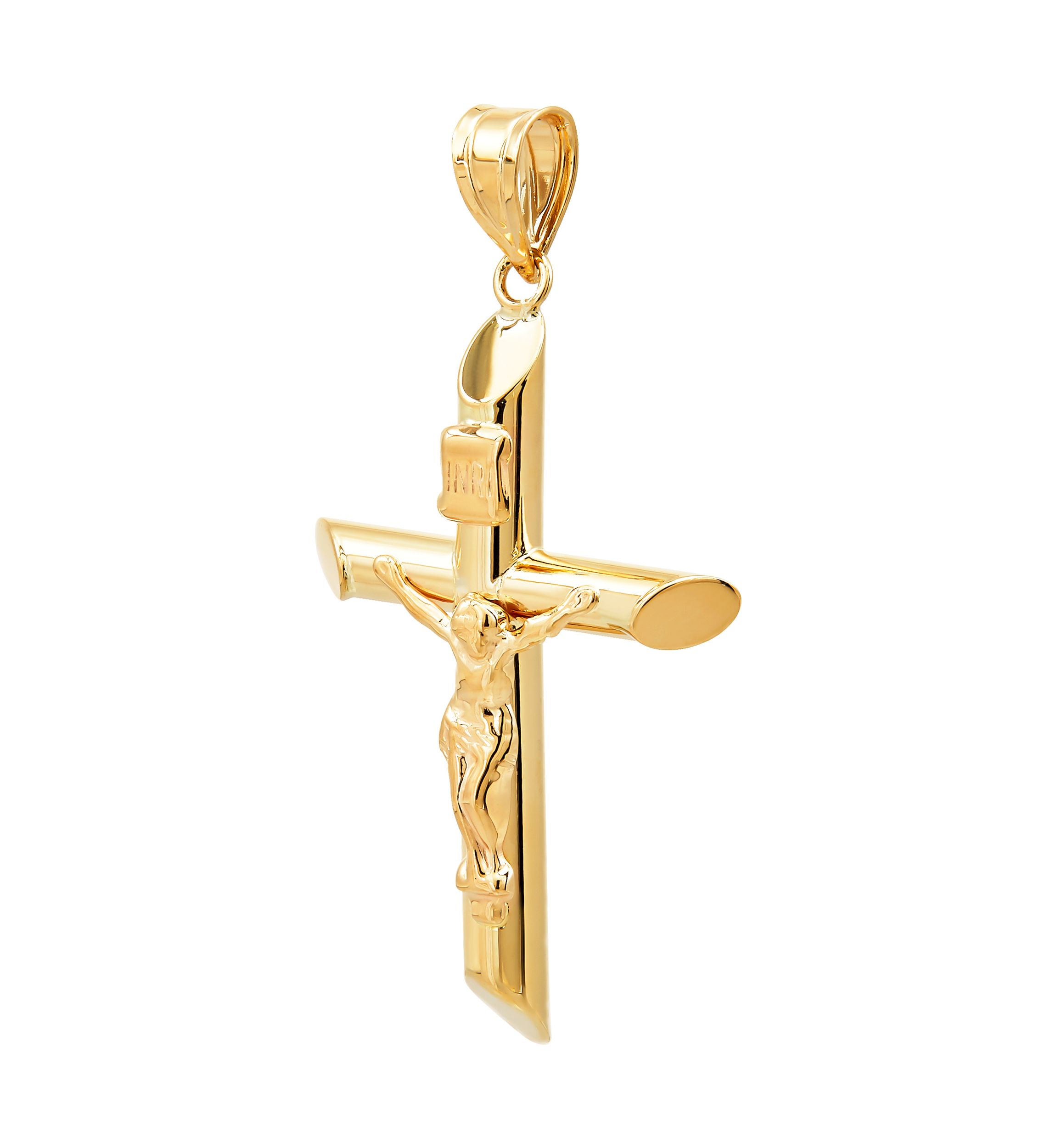 Tube Crucifix and Cross Pendant in 14K Yellow Gold