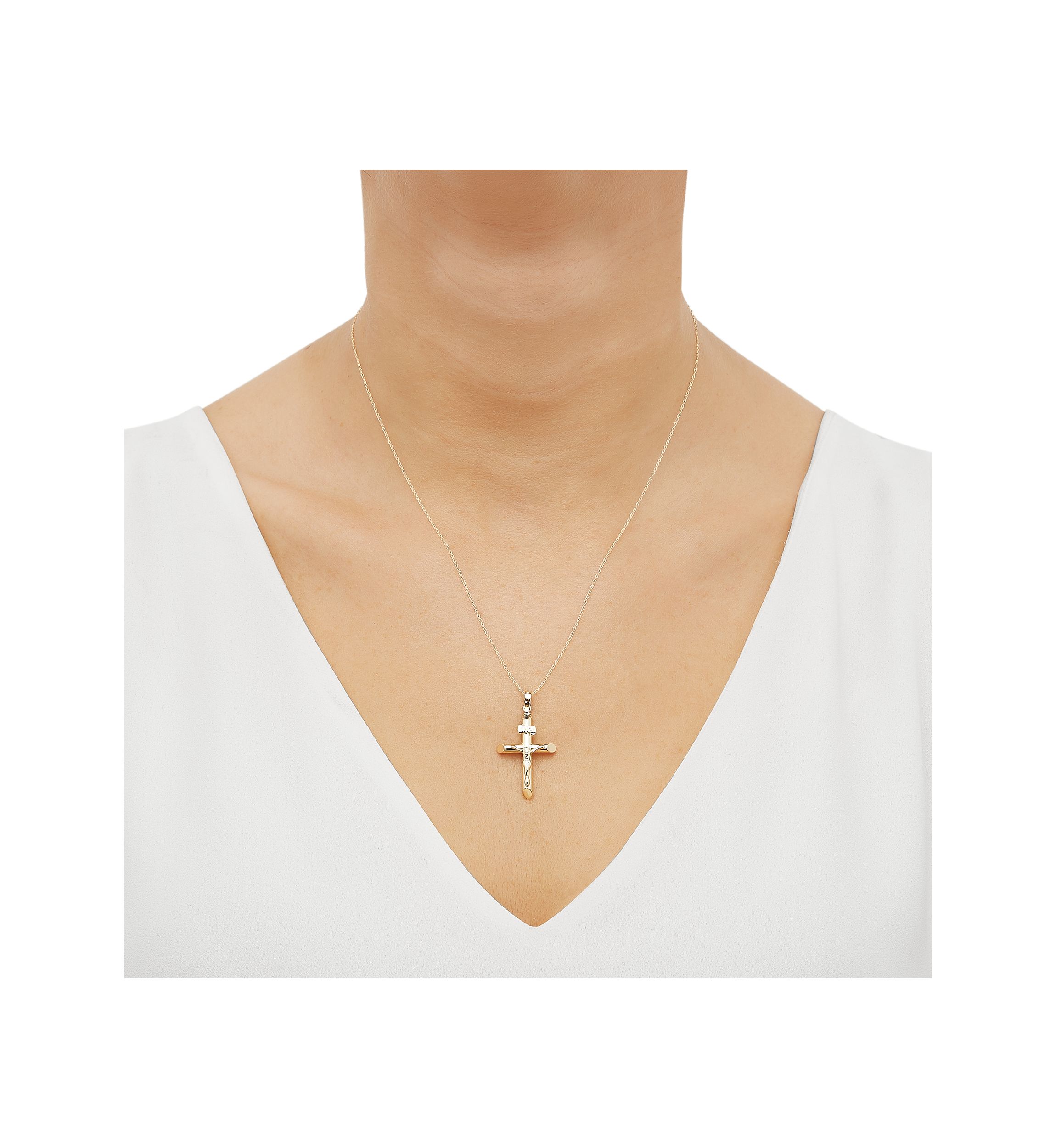 Tube Crucifix and Cross Pendant in 14K Yellow Gold