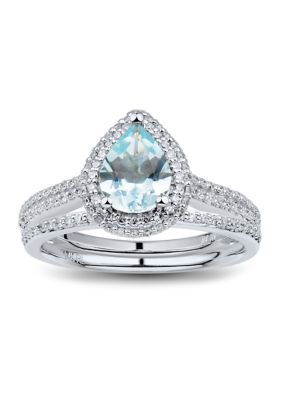Belk & Co 7/8 Ct. T.w. Aquamarine And 3/8 Ct. T.w. Diamond Ring In 14K White Gold