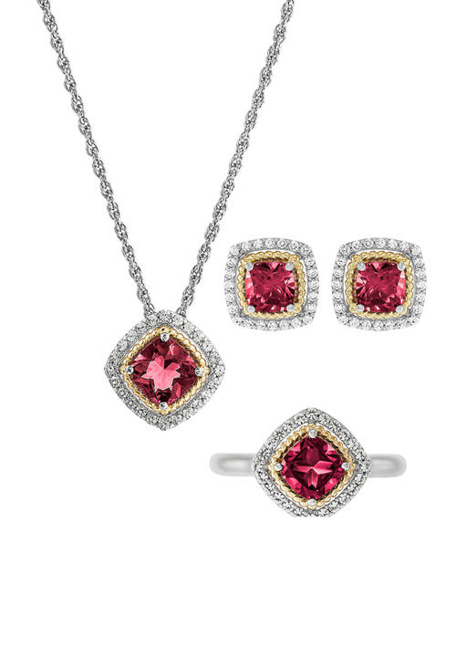Belk & Co. Ruby and Lab Created White Sapphire Necklace, Earring and Ring Set