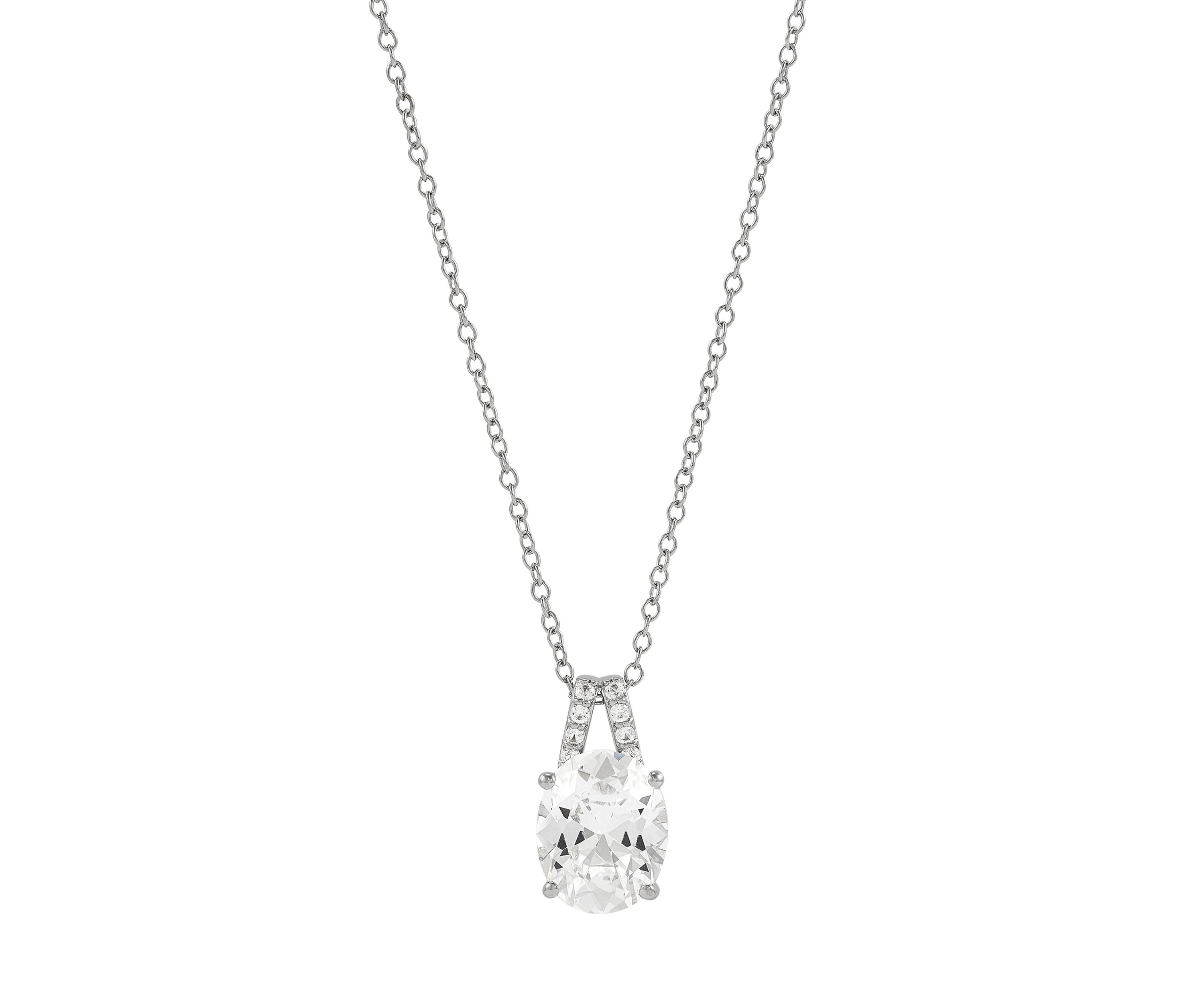 Lab Grown White Sapphire Pendant with 18" Cable Chain and Stud Earrings Set in Sterling Silver