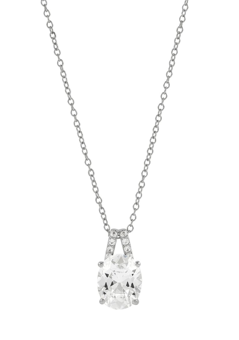 Lab Grown White Sapphire Pendant with 18" Cable Chain and Stud Earrings Set in Sterling Silver