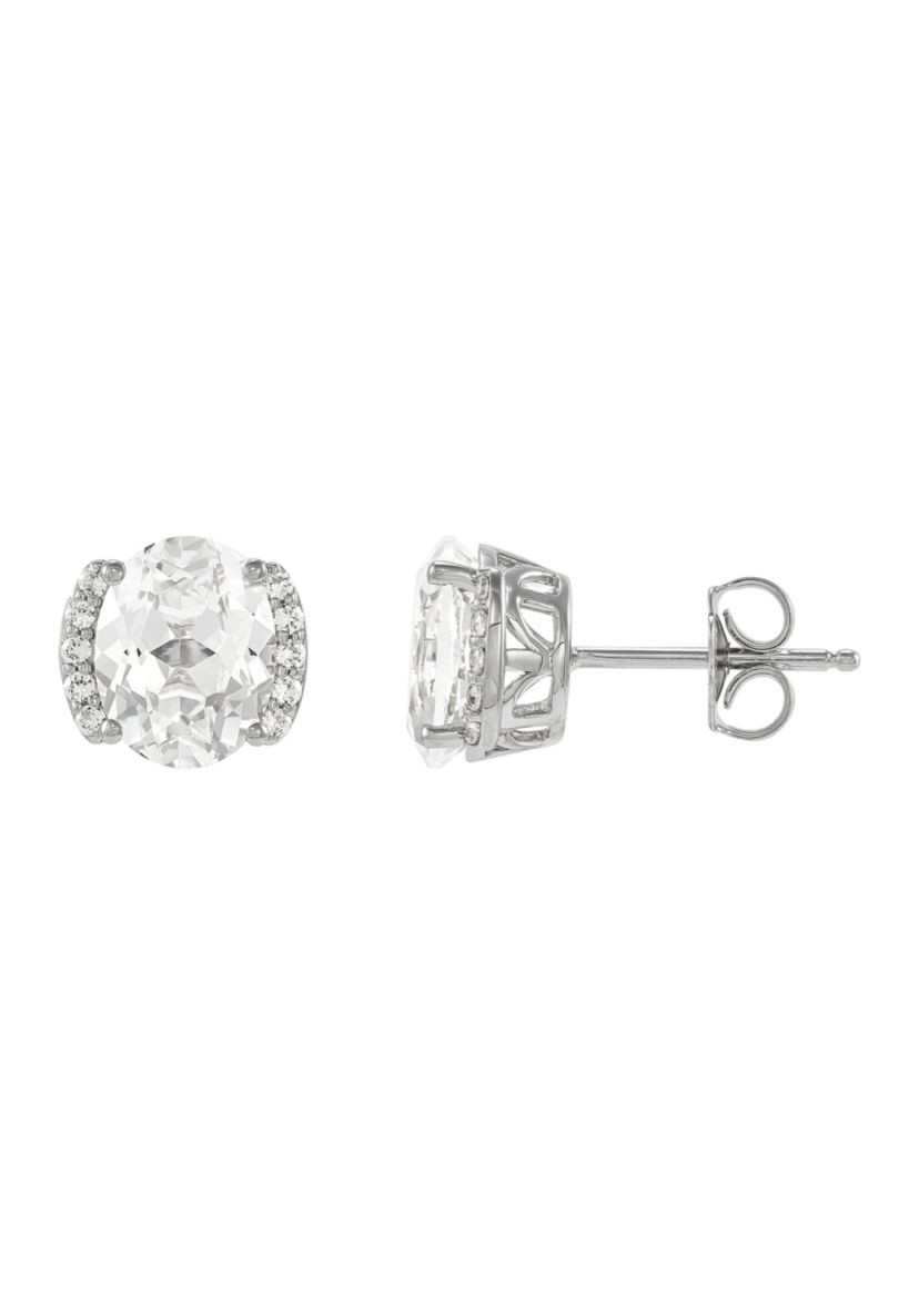 Lab Grown White Sapphire Pendant with 18" Cable Chain and Stud Earrings Set in Sterling Silver