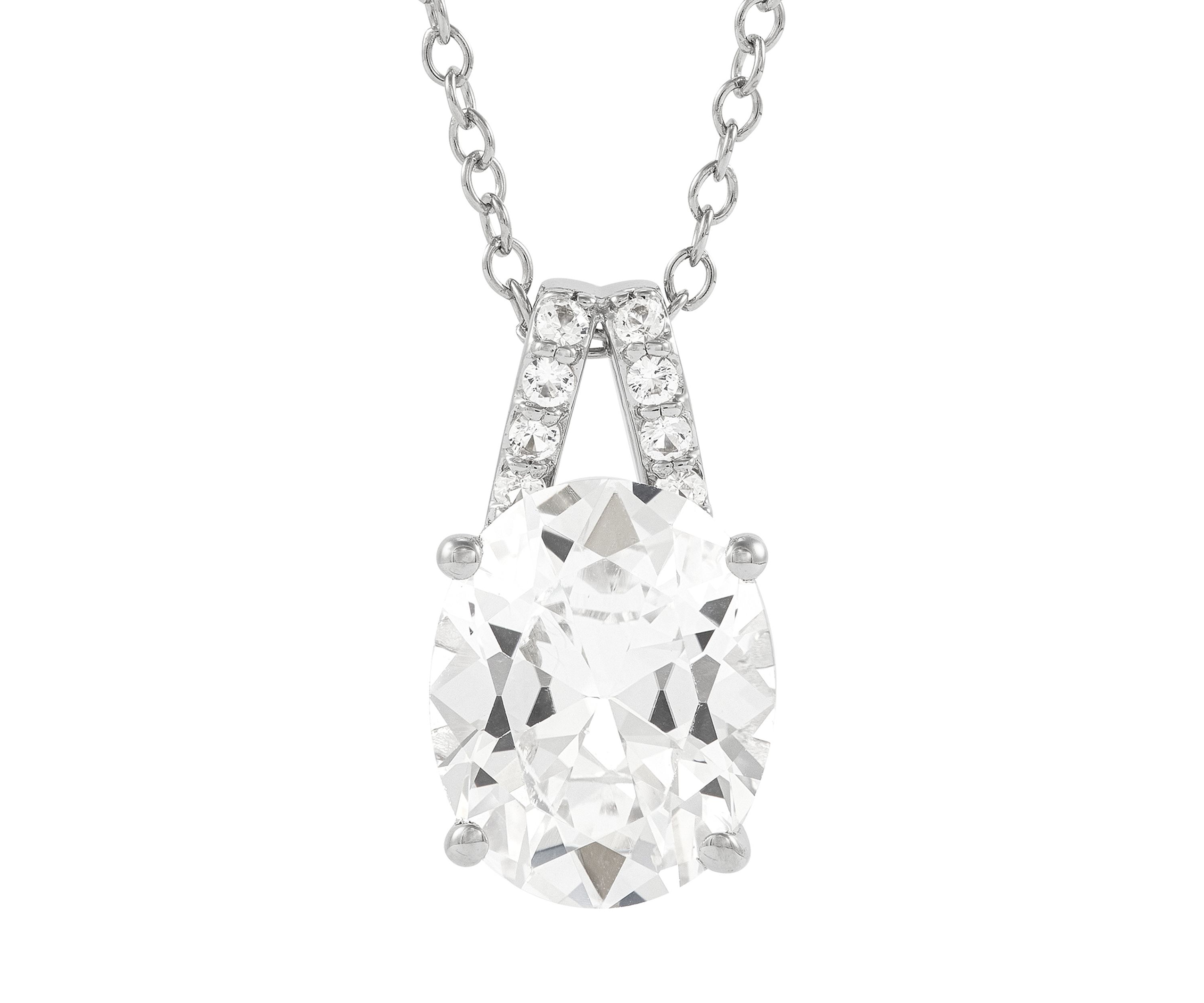 Lab Grown White Sapphire Pendant with 18" Cable Chain and Stud Earrings Set in Sterling Silver