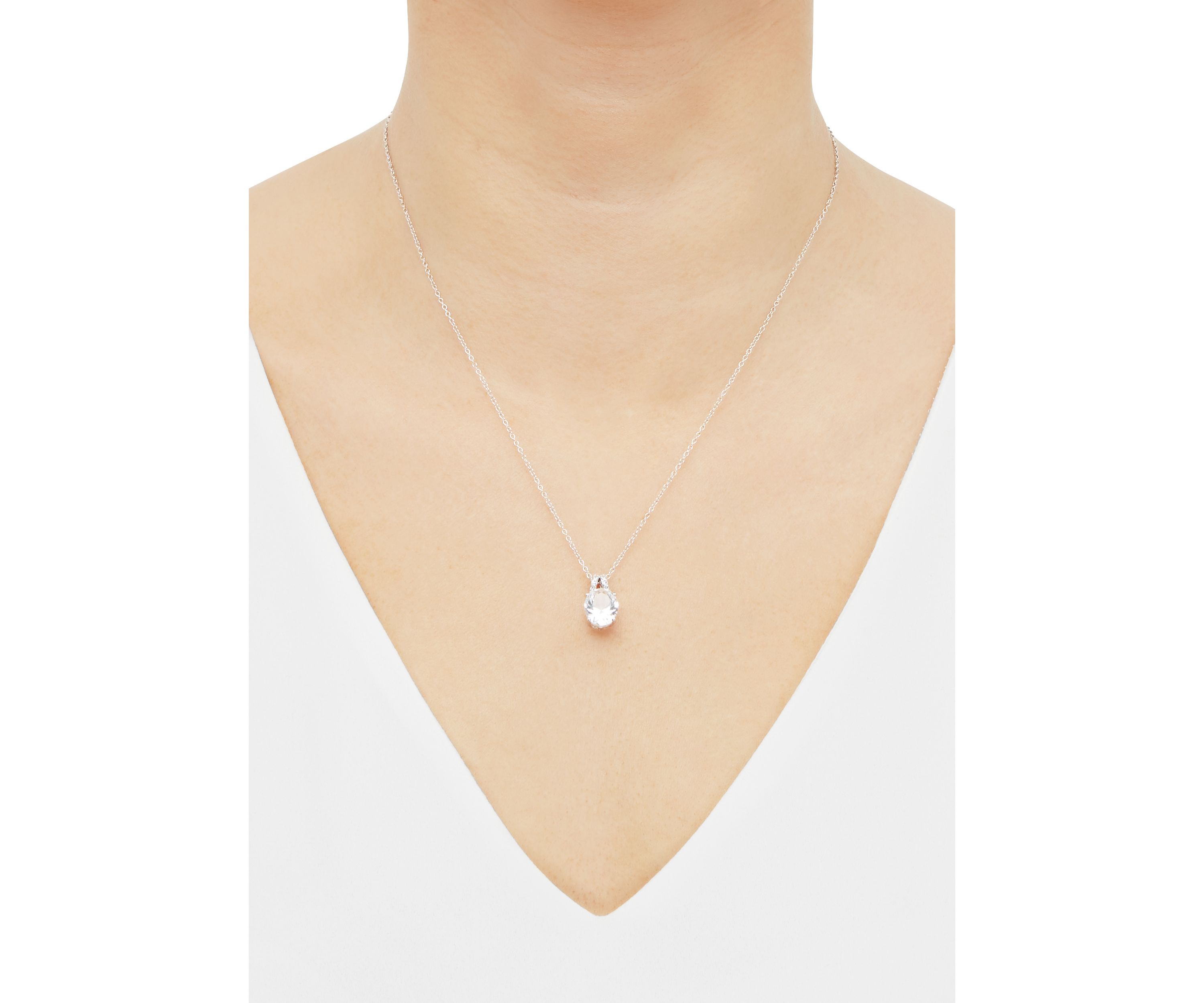 Lab Grown White Sapphire Pendant with 18" Cable Chain and Stud Earrings Set in Sterling Silver