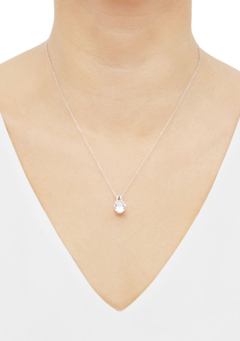 Lab Grown White Sapphire Pendant with 18" Cable Chain and Stud Earrings Set in Sterling Silver