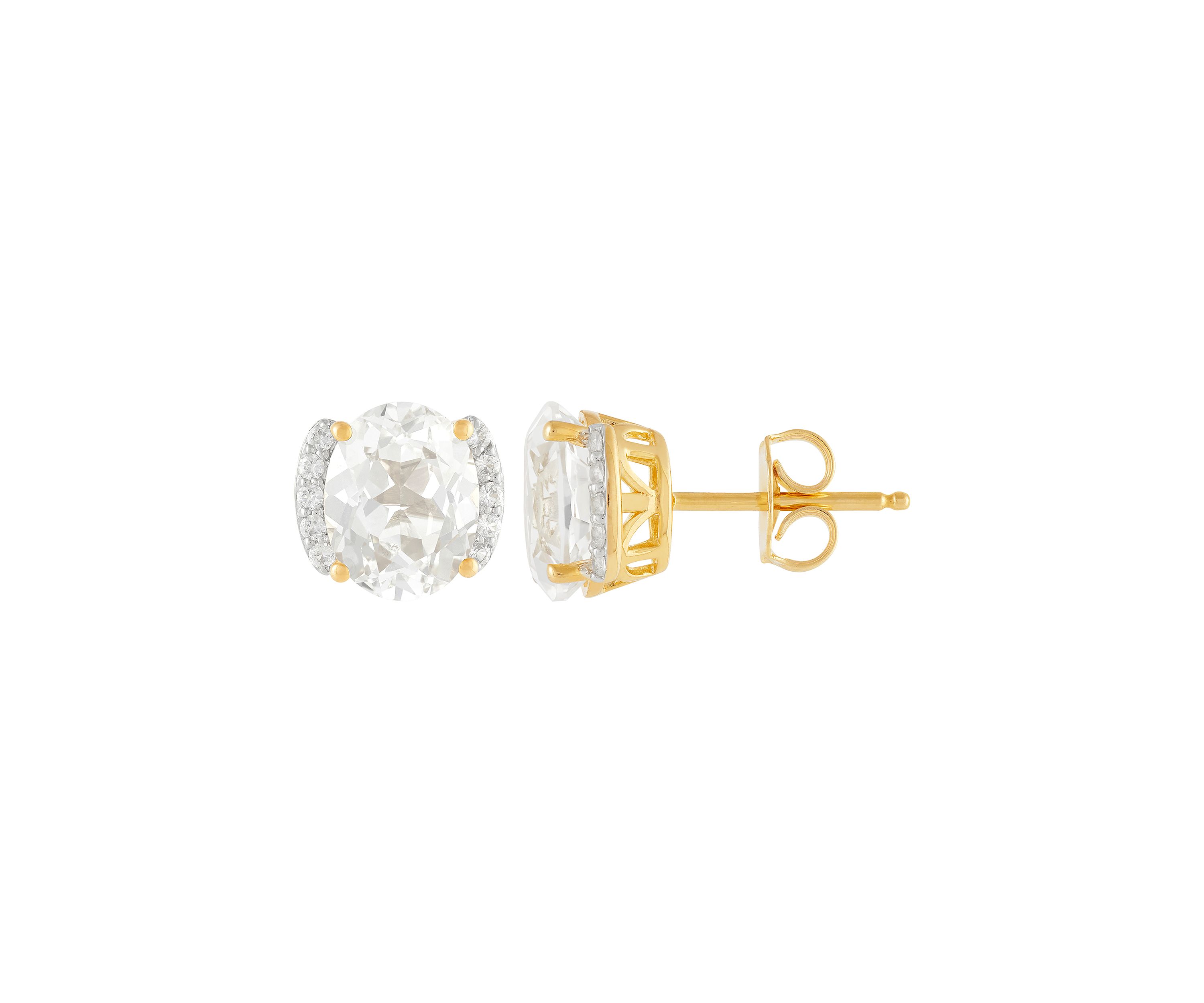 Lab Grown White Sapphire Pendant Necklace with 18" Cable Chain and Stud Earrings Set in Gold Over Sterling Silver