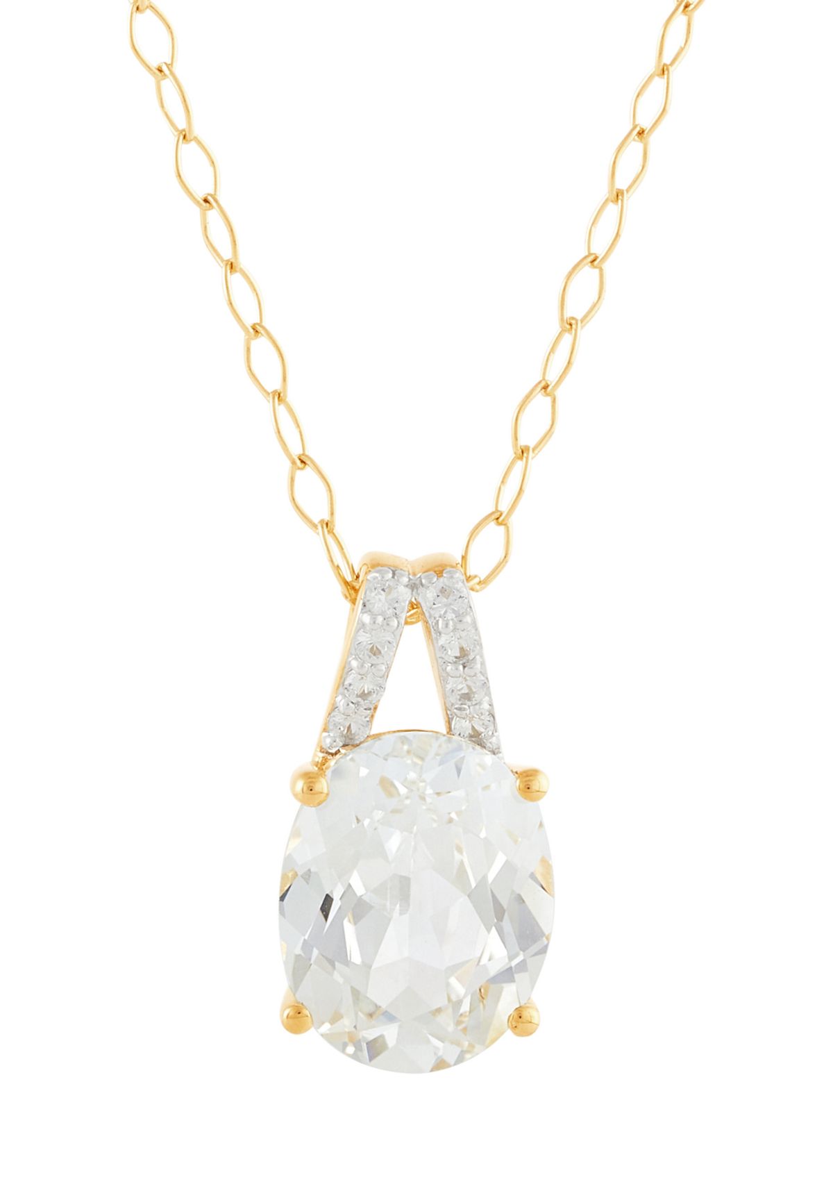 Lab Grown White Sapphire Pendant Necklace with 18" Cable Chain and Stud Earrings Set in Gold Over Sterling Silver