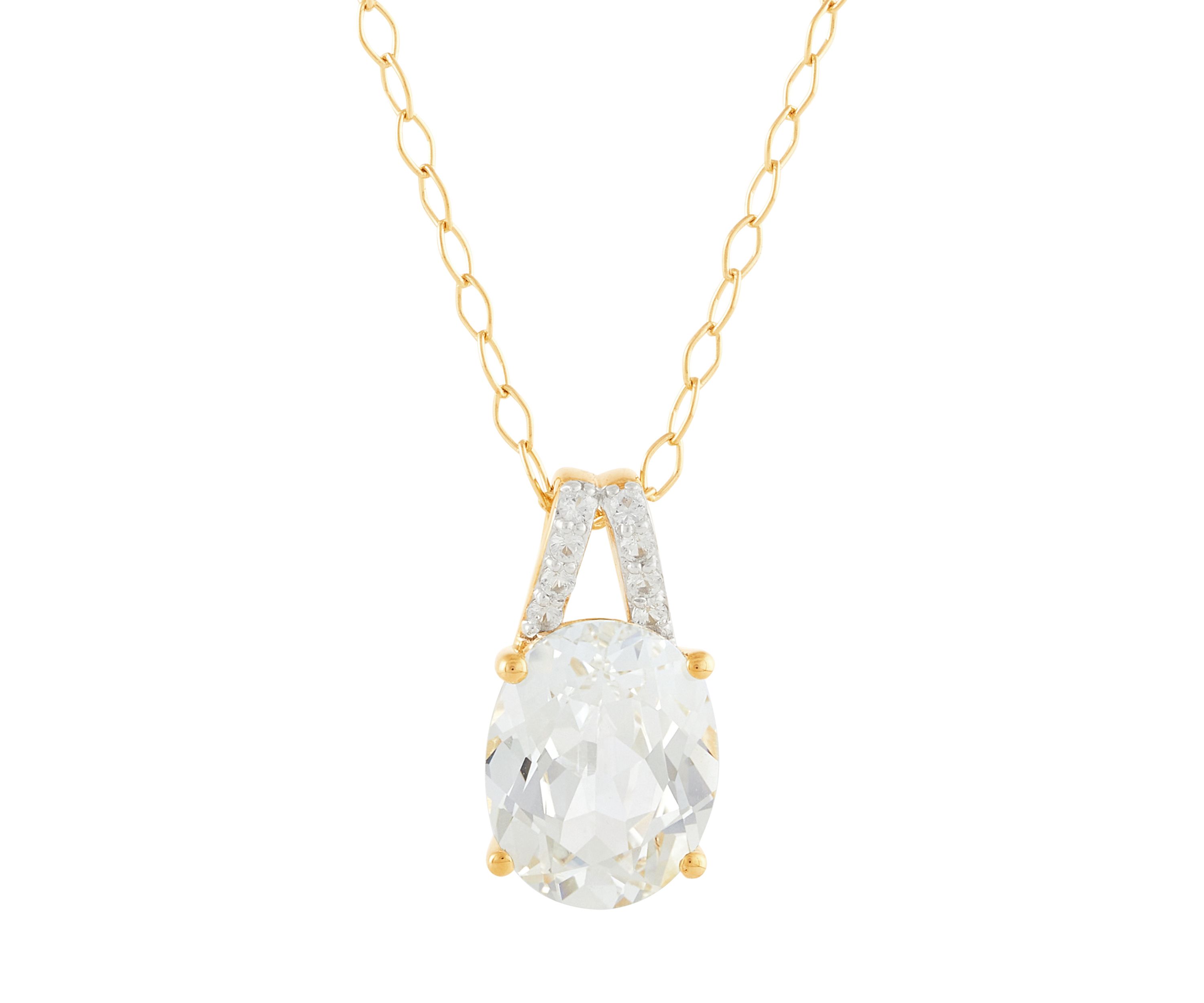 Lab Grown White Sapphire Pendant Necklace with 18" Cable Chain and Stud Earrings Set in Gold Over Sterling Silver