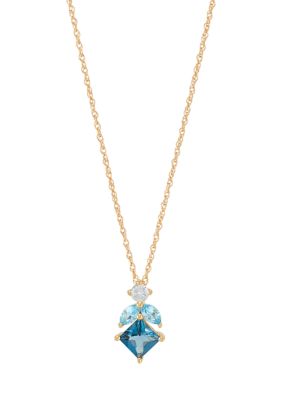 Belk & Co Swiss Blue Topaz and Lab Grown Opal and White Sapphire Earrings and Pendant Necklace with 18" Cable Chain in Gold over Sterling Silver