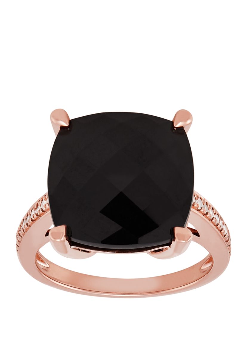 9.1 ct. t.w. Onyx Ring with 1/6 ct. t.w. Diamonds in 10K Rose Gold