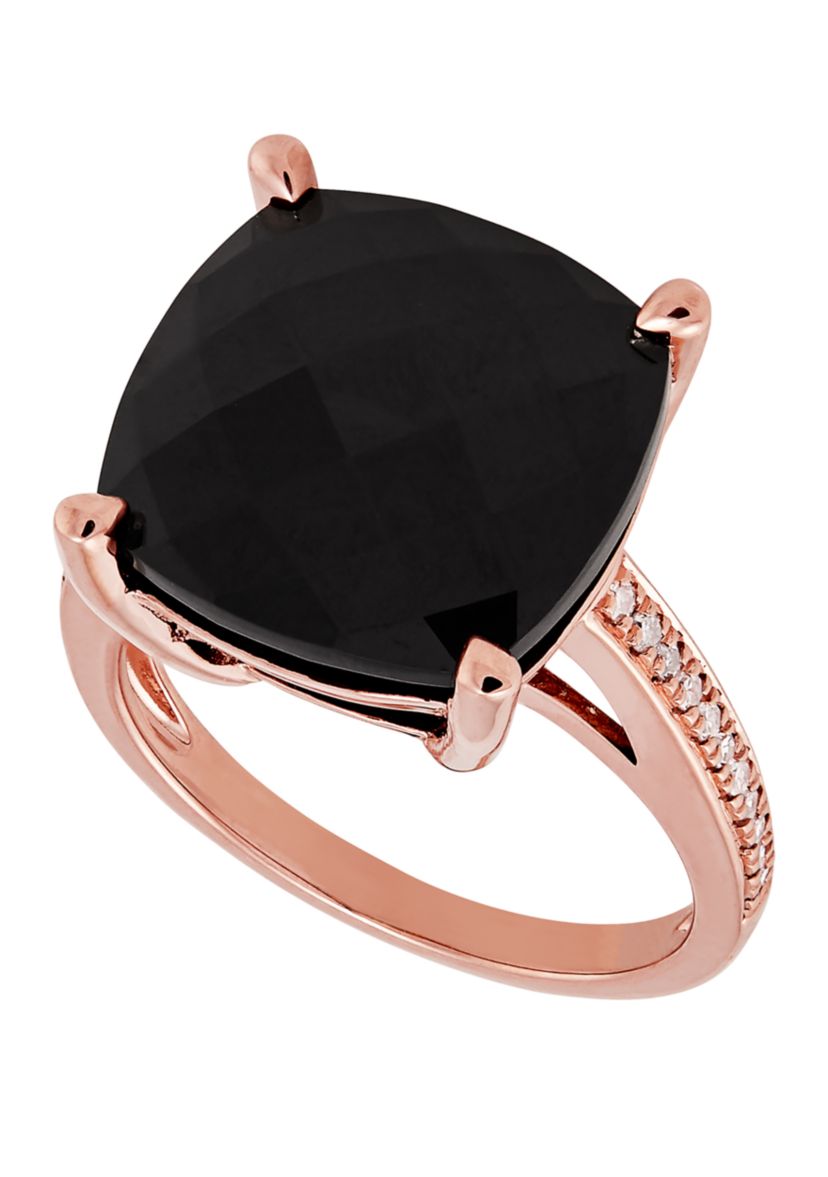 9.1 ct. t.w. Onyx Ring with 1/6 ct. t.w. Diamonds in 10K Rose Gold