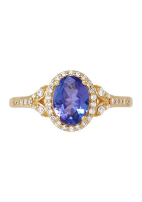 Belk & Co 1/5 Ct. T.w. Diamond And Tanzanite Oval Ring In 10K Yellow Gold