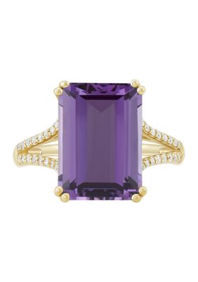 Belk & Co 1/10 ct. t.w. Diamond and Amethyst Ring in 10K Yellow Gold
