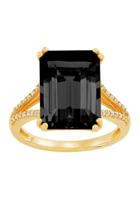 Belk & Co 6.5 ct. t.w. Onyx and 1/6 ct. t.w. Diamond Ring in 10K Yellow Gold, 7