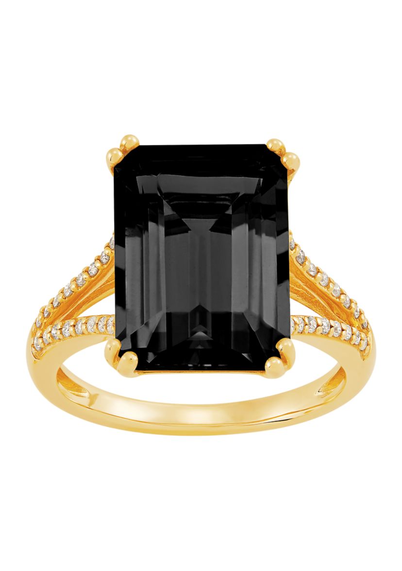 6.5 ct. t.w. Onyx and 1/6 ct. t.w. Diamond Ring in 10K Yellow Gold