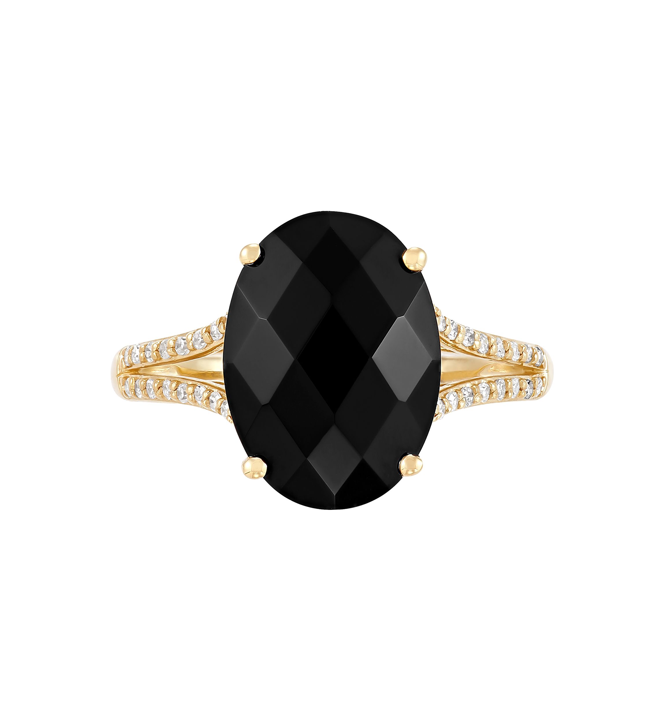 1/8 ct. t.w. Diamond and Onyx Ring in 10K Yellow Gold