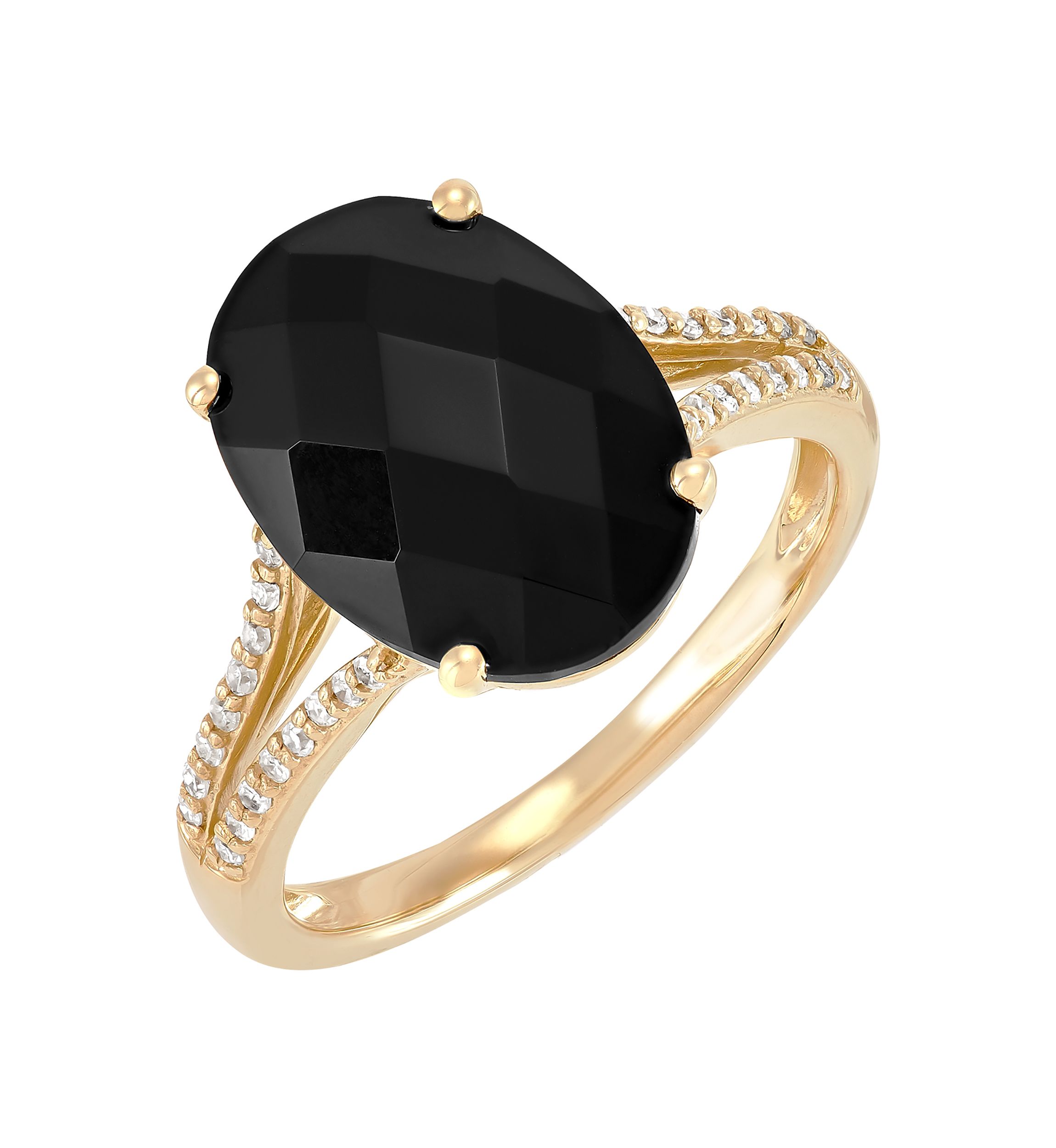 1/8 ct. t.w. Diamond and Onyx Ring in 10K Yellow Gold