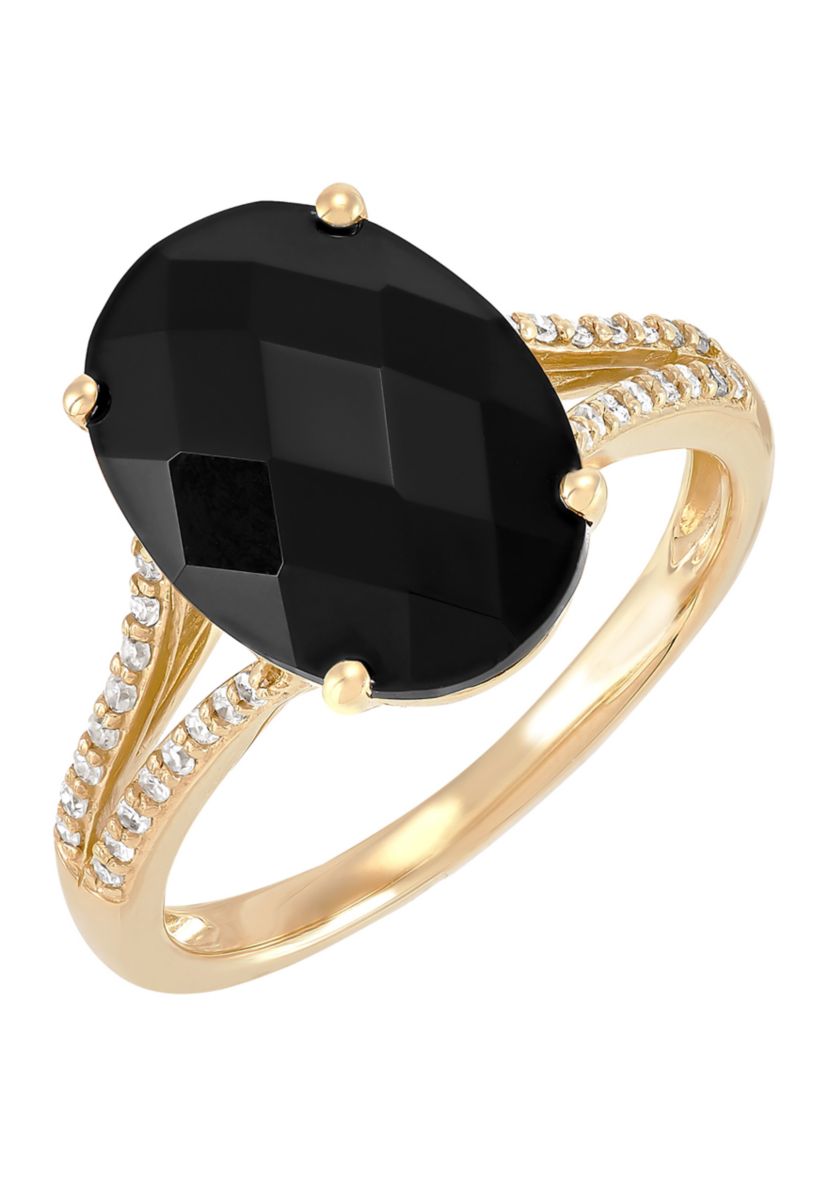 1/8 ct. t.w. Diamond and Onyx Ring in 10K Yellow Gold