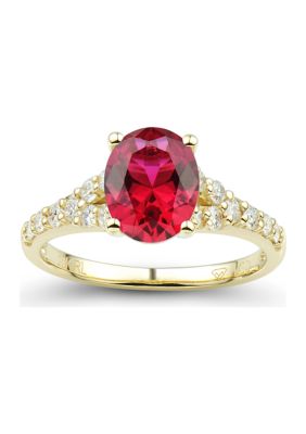 Belk & Co 3/8 ct. t.w. Lab Created Ruby and Lab Created Diamond Ring in 10K Yellow Gold, 7 -  0729367993915